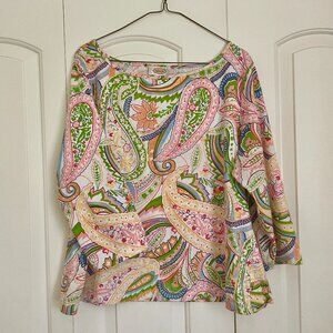 Talbots Boatneck Paisley Long sleeve Top